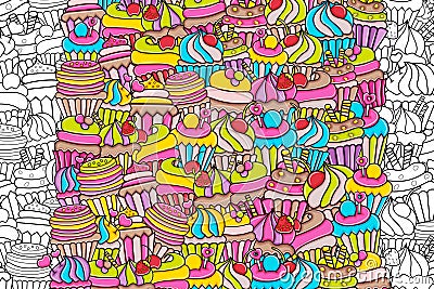 Cupcake cartoon doodle background design Vector Illustration