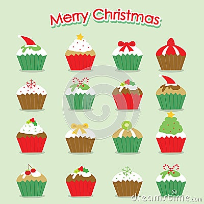 Cupcake Cartoon Merry Christmas Vector Vector Illustration