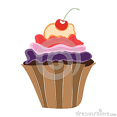 Cupcake with cherries. Vector. Flat Style Vector Illustration