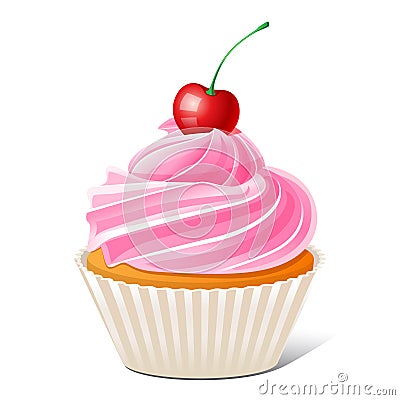 Cupcake with cherry Vector Illustration