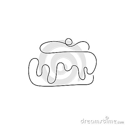 Cupcake with cherry and cream. Drawn by a single line Stock Photo