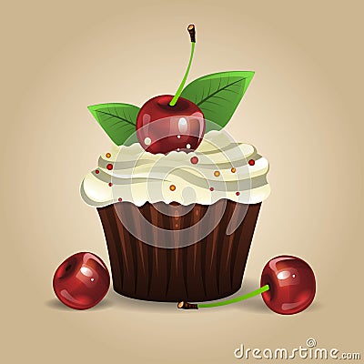 Cupcake with cherry Vector Illustration