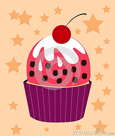 Cupcake Cherry Vector Vector Illustration