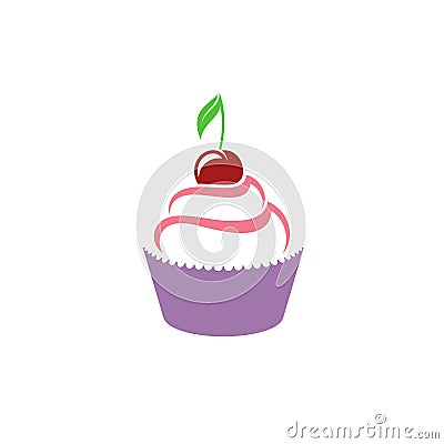 Cupcake with cherry Vector Illustration