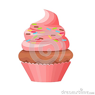 Cupcake with Chocolate Biscuit and Swirl Topping Vector Illustration