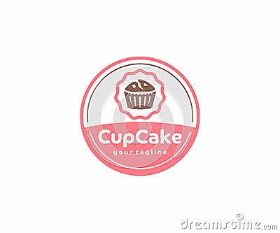 Cupcake circle emblem logo design. Muffins with berries vector design Vector Illustration