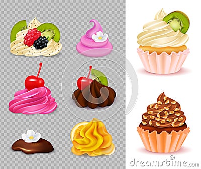 Cupcake Constructor Realistic Set Vector Illustration