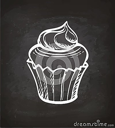 Chalk sketch of cupcake. Vector Illustration