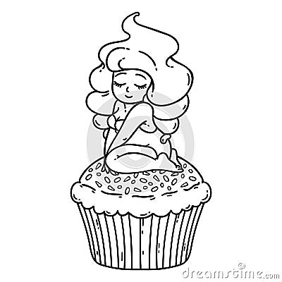 Cupcake cream fairy. Cute girl on cupcake Stock Photo