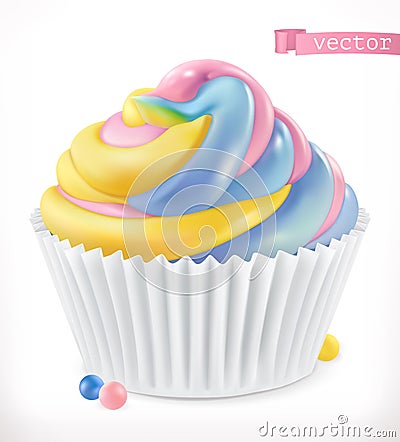 Cupcake, fairy cake. 3d realistic vector icon Vector Illustration