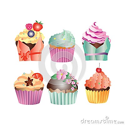Cupcake, fairy cake. vector icon set. Vector Illustration