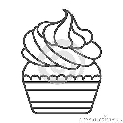 Cupcake frosting, whipped cream, buttercream thin line icon, pastry concept, muffin vector sign on white background Vector Illustration