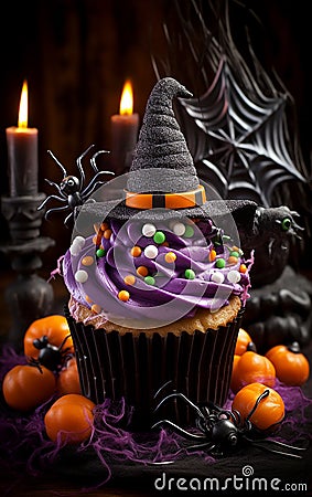 Cupcake on Halloween. Dessert on Halloween party Stock Photo