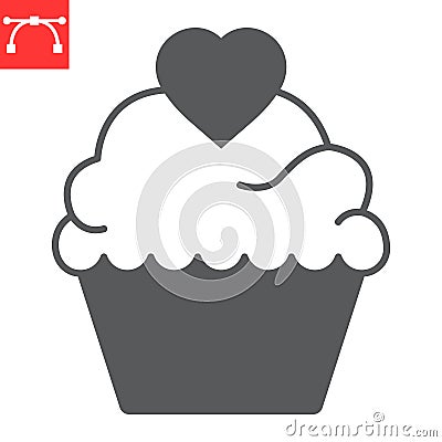 Cupcake with heart glyph icon Vector Illustration