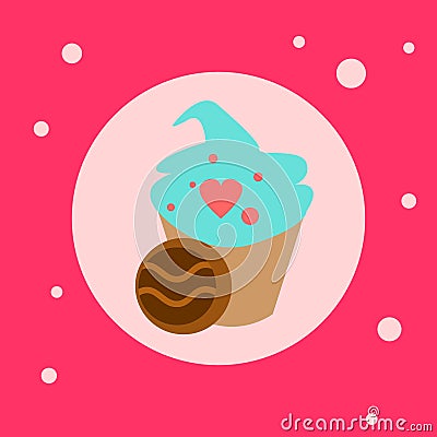 Cupcake With Heart Shapes Decoration Icon On Pink Background Vector Illustration