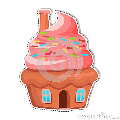 Cupcake House with Chimney On Creamy Roof Vector Vector Illustration