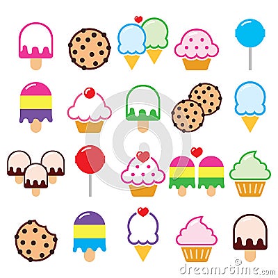 Cupcake, ice-cream, cookie, lollipop icons Stock Photo