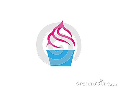 Cupcake ice cream with the cream Logo Cartoon Illustration