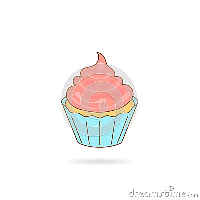 Cupcake icon with pink cream Vector Illustration