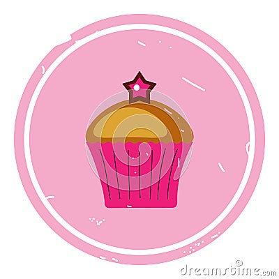 Cupcake icon vector illustration on pink background Vector Illustration