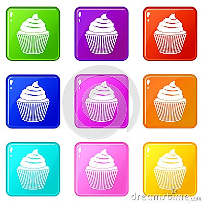 Cupcake icons 9 set Vector Illustration