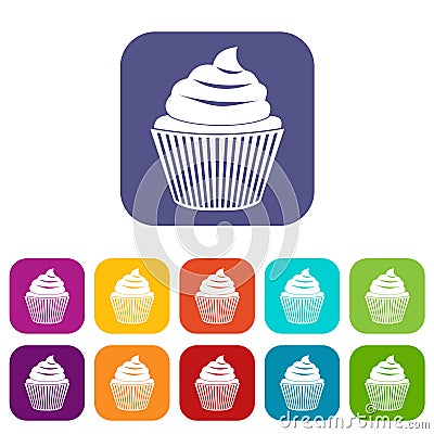 Cupcake icons set flat Vector Illustration