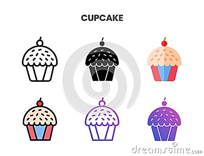 Cupcake icons set with different styles. Vector Illustration