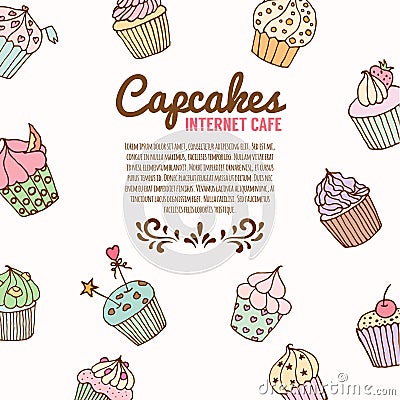 Cupcake illustration. Bakery background. Vector Illustration