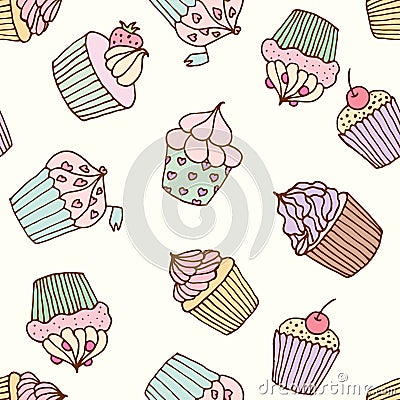 Cupcake illustration. Pastry set. Vector Illustration