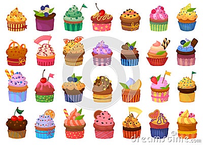 Cupcake isolated cartoon set icon. Vector illustration muffin on white background. Vector cartoon set icon cupcake . Vector Illustration
