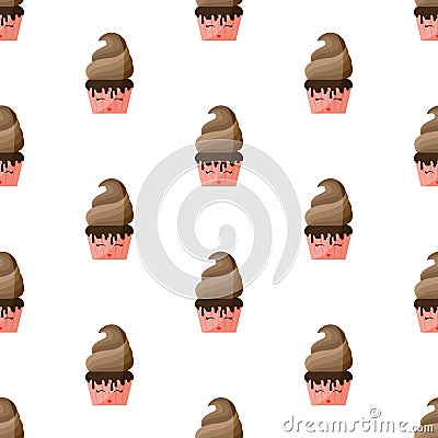 Cupcake. Kissing. Closed eyes. Kawaii. Icon. Vector. Flat. Cartoon Illustration