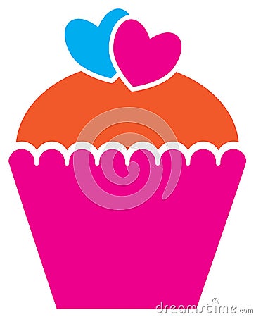 Cupcake or muffin decorated with hearts for Valentine Vector Illustration