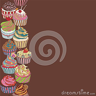 Cupcake pattern border Vector Illustration