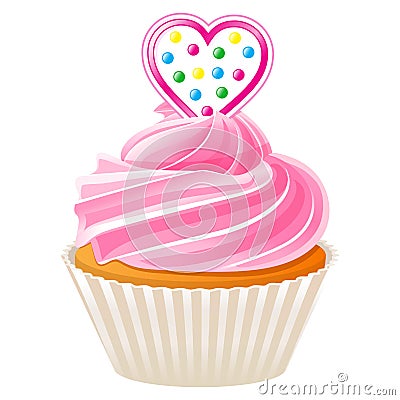 Cupcake with pink heart Vector Illustration