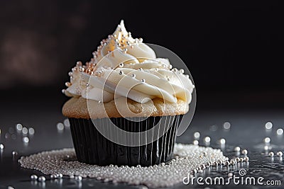 cupcake with piped swirl of frosting and sprinkling of sugar crystals Stock Photo