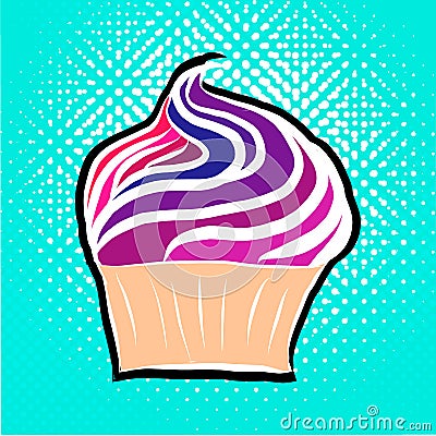 Cupcake in pop art style. Vector Illustration