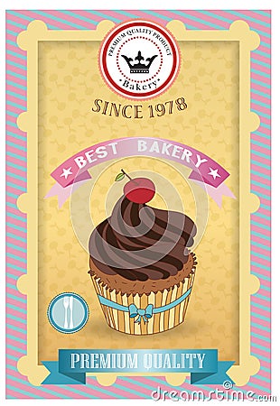 Cupcake poster. Retro Vintage design Vector Illustration