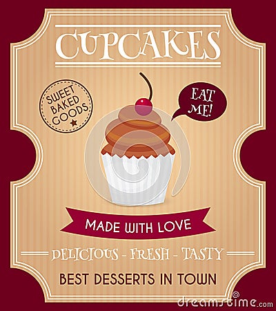 Cupcake retro poster Vector Illustration