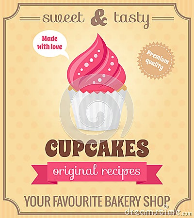 Cupcake retro poster Vector Illustration