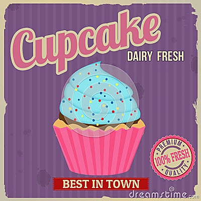 Cupcake retro poster Vector Illustration