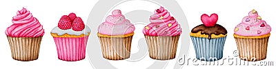 Cupcake set. Collection of watercolor elements Stock Photo