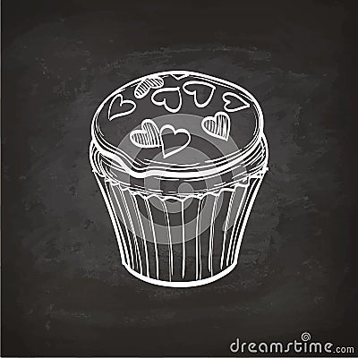 Cupcake sketch on chalkboard. Vector Illustration