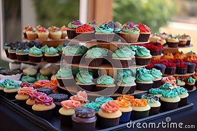 cupcake stand with colorful assortment of cupcakes Stock Photo