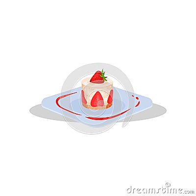 Cupcake with strawberry, delicious dish of French cuisine vector Illustration on a white background Vector Illustration