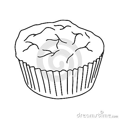 Cupcake style Doodle.Black and white image of baking.Monochrome.Outline drawing by hand.Sweet confectionery products.Vector image Vector Illustration