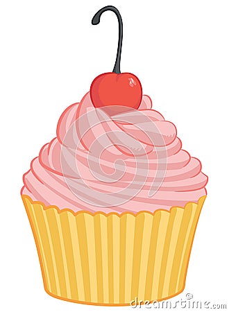 Cupcake Sweet Cherry Muffin Pastry Cartoon Vector Illustration