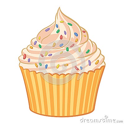 Cupcake Sweet Sprinkles Pastry Muffin Cartoon Vector Illustration