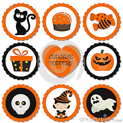 Cupcake toppers for Halloween. Vector Illustration