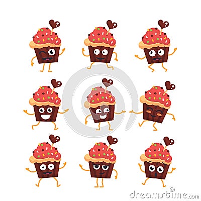 Cupcake - vector set of mascot illustrations. Vector Illustration