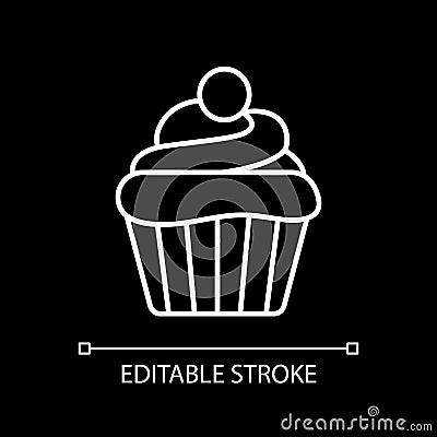 Cupcake white linear icon for dark theme Vector Illustration